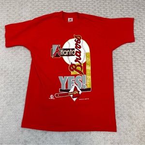 Atlanta Braves 1993 Graphic T-Shirt Mens Sz Medium Vtg Fruit Of The Loom USA RED